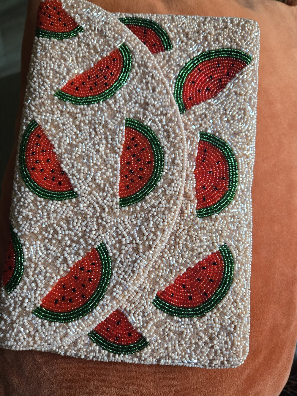 Beaded Watermelon Clutch in Pink & Red Like New
